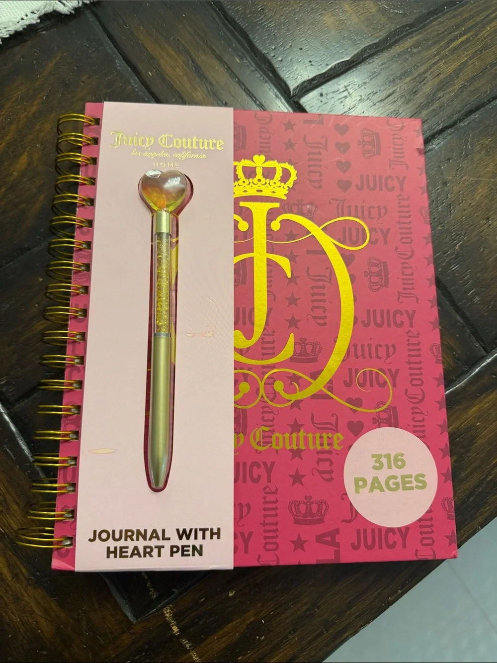 Juicy Couture Pink Spiral Journal with Gold Heart Pen